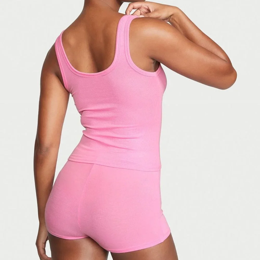 VS XL Ribbed Modal Henley Tank Short Set Pink Pajama PJs P.J.'s So Comfy! NWT - Picture 2 of 4